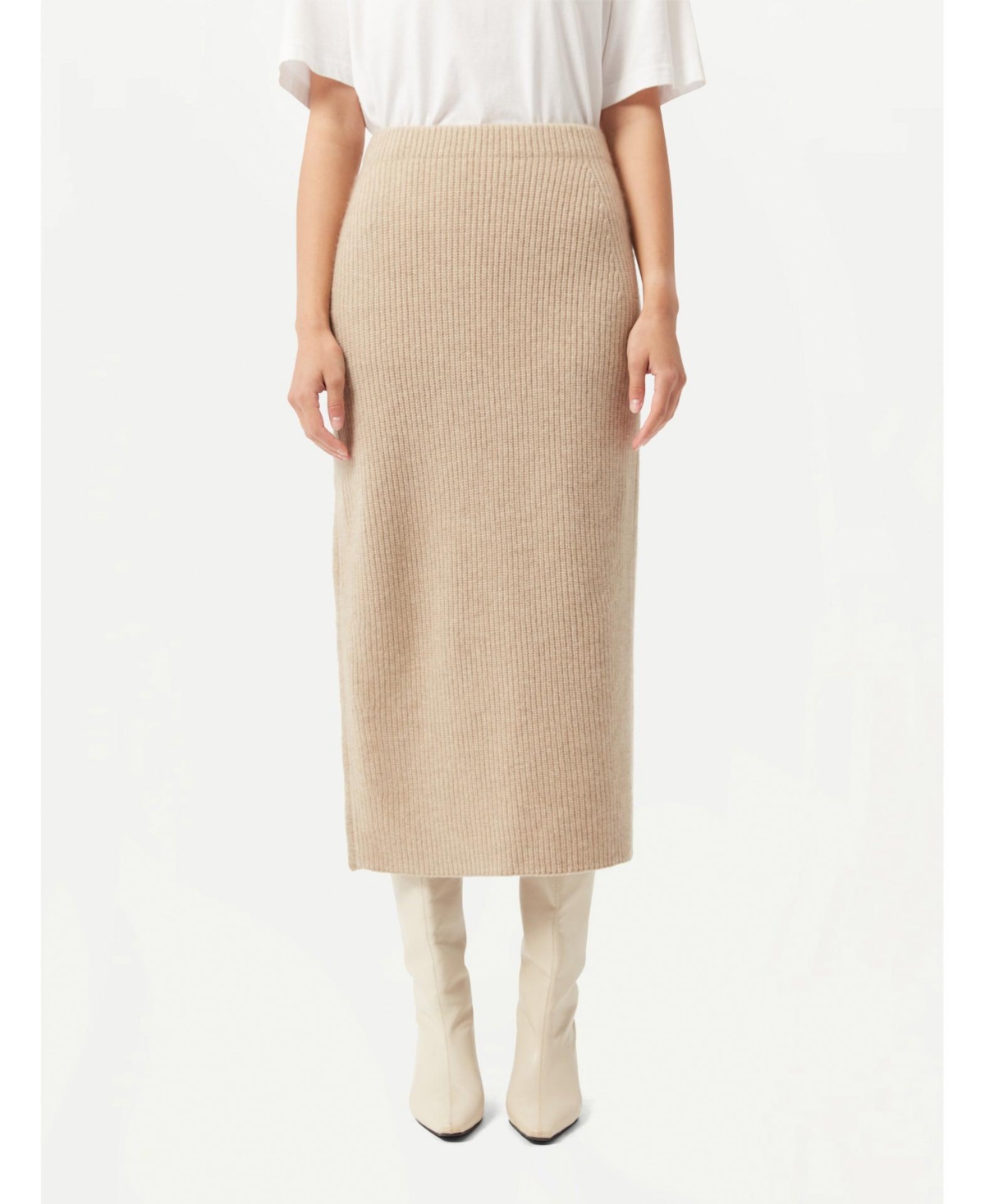 Women's Organic Color Cashmere Skirt with Zip - 2XL / warm grey / WK643-183 - Neutral-oyster gray