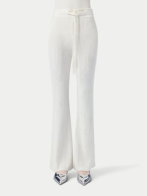Women's Drawstring Ribbed Cotton Silk Cashmere Blend Flares