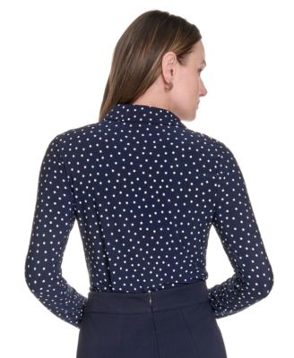 Women's Dot-Print Long-Sleeve Knit Blouse