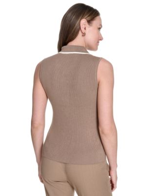 Women's Contrast-Tipped Sleeveless Polo Top