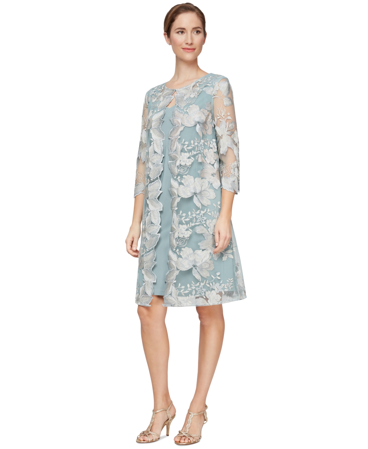 Embroidered Jacket Dress - Ice Sage