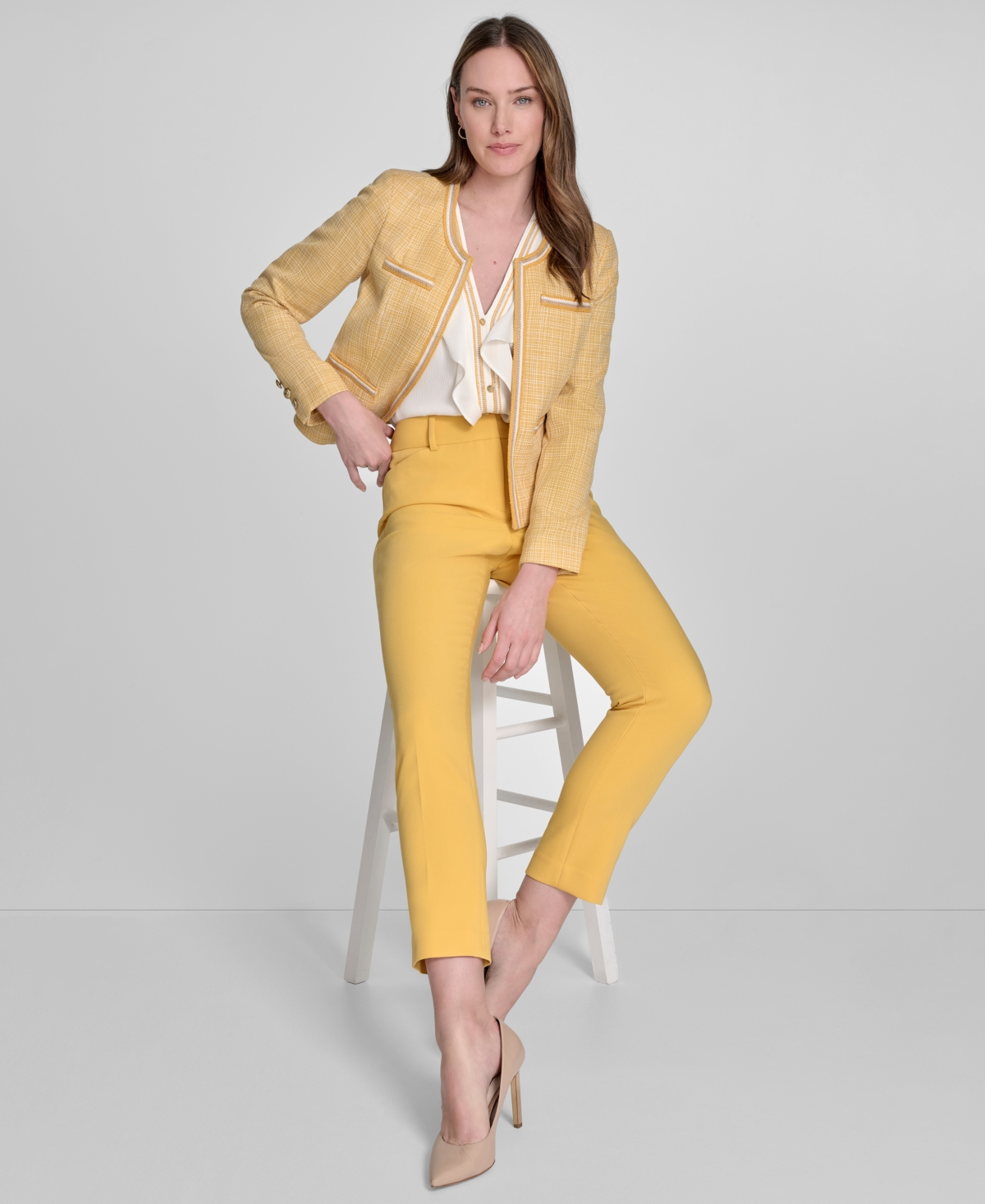 Tommy Hilfiger Women's Tweed Collarless Open-front Jacket