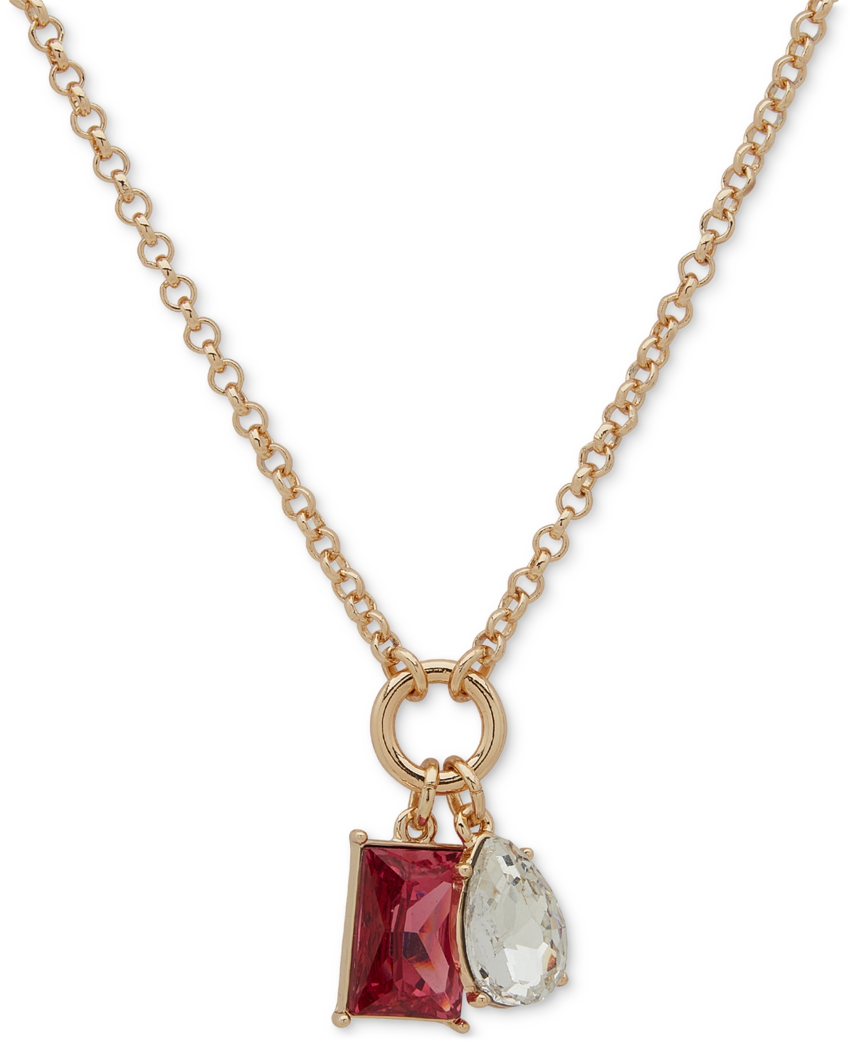 Clueless Gold-tone Mixed Stone 16" Pendant Necklace