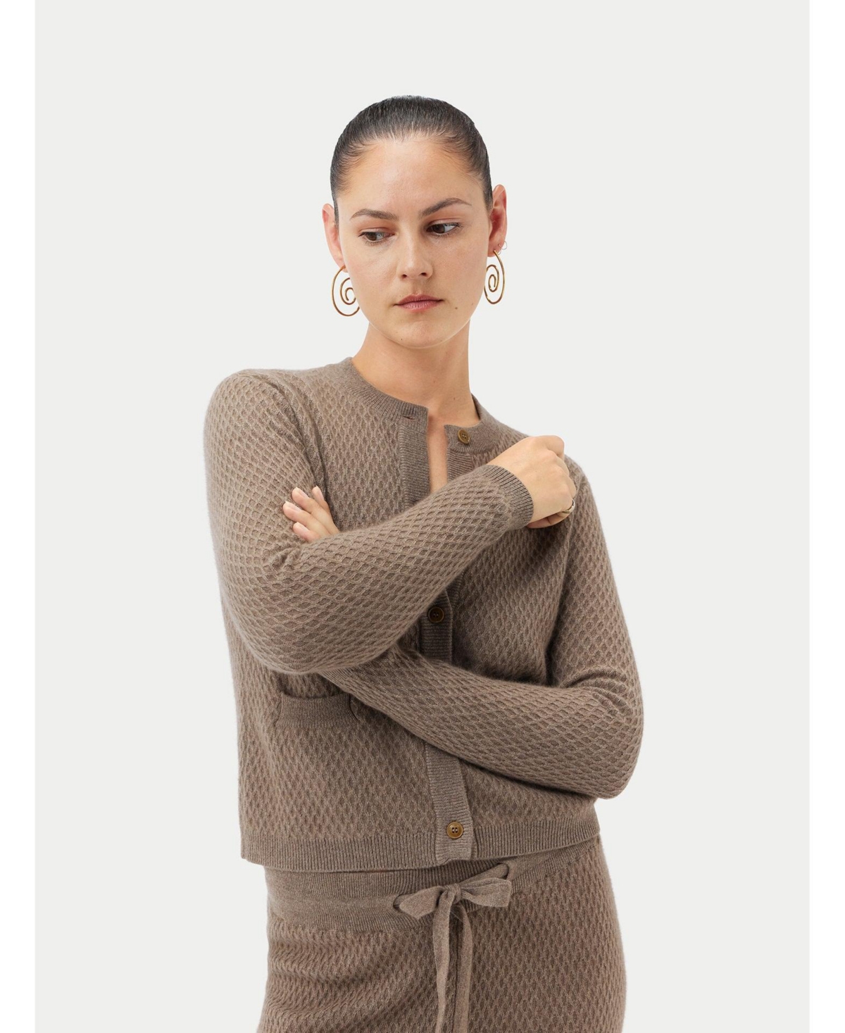 Women's Buttoned Cashmere Cardigan - Neutral-timber wolf