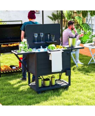 Patio Cooler Cart 104 Quart Rolling Ice Chest with Shelves,