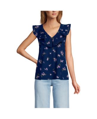 Lands' End Women's V Neck Cascade Ruffle Top - Macy's