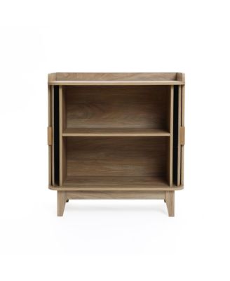 Mid-Century Modern Tambour-Style 2-Door 31.5-Inch Wide Cabinet with Tray Top, Oak