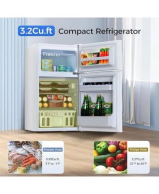 3.2 Cu. Ft. Double-Door Mini Fridge with Freezer and Adjustable Shelves