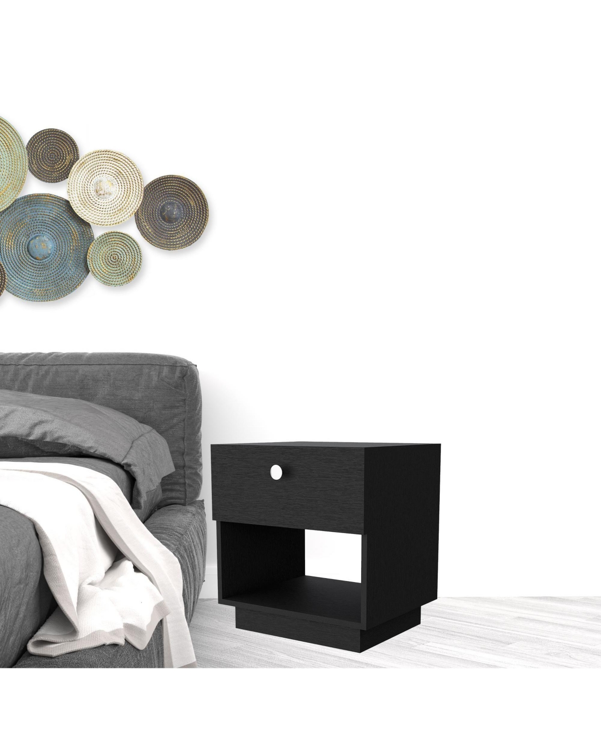 20" Black One Drawer Nightstand With Integrated Tech