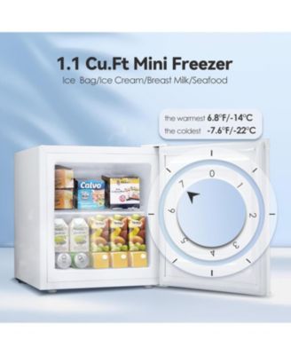 1.1 Cu. Ft. Small Upright Freezer – This compact mini freezer features removable shelves, an adjustable thermostat, and a reversible door hinge. It operates quietly, making it perfect for homes, offices, kitchens, or dorms