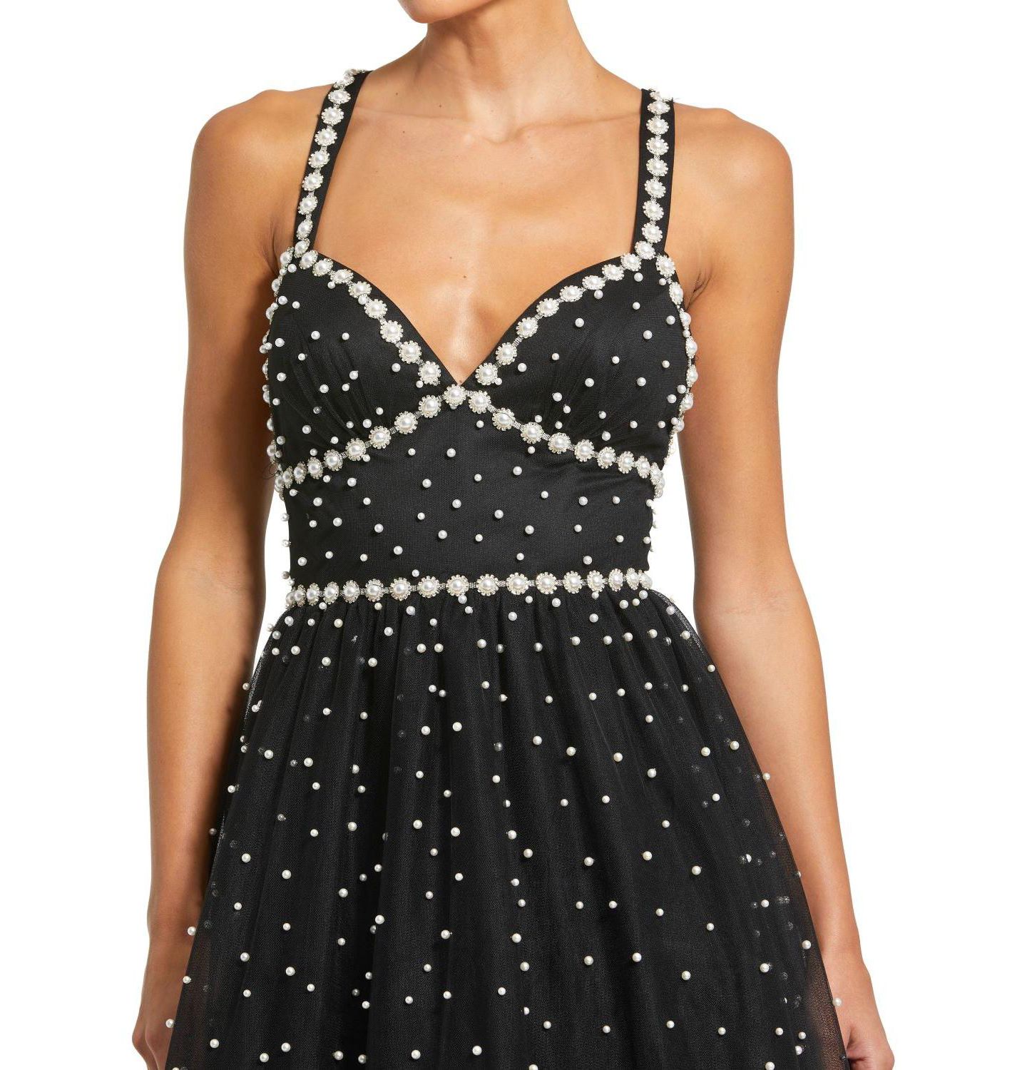 Женское платье Mac Duggal Pearl Beaded High Low Gown, цвет: Чёрная слоновая кость — фото 3