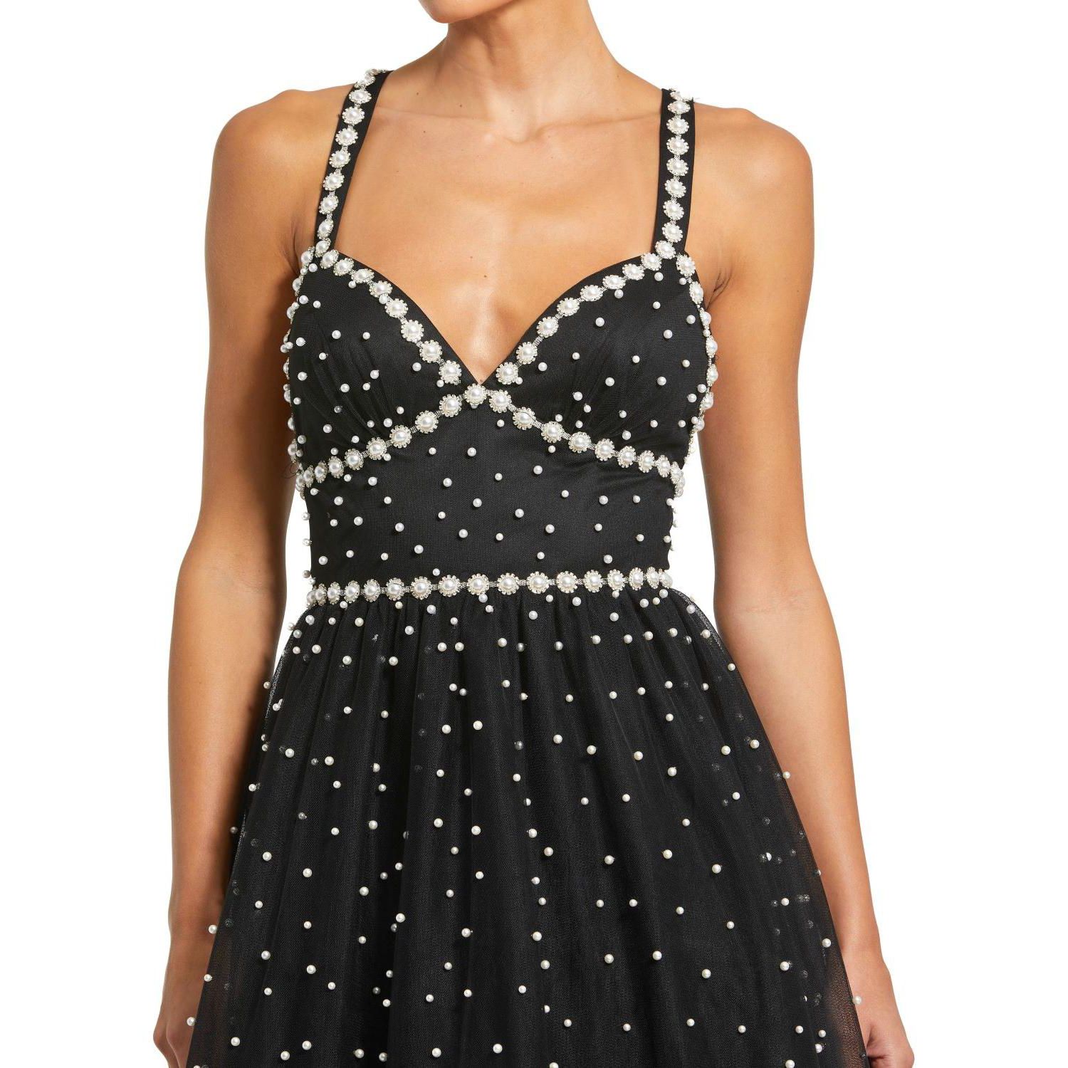 Women's Pearl Beaded High Low Gown