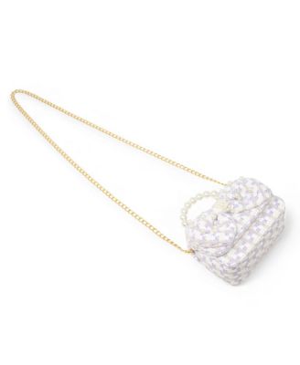 Girls Tweed Jumbo Pearl Bow Handbag, Pink