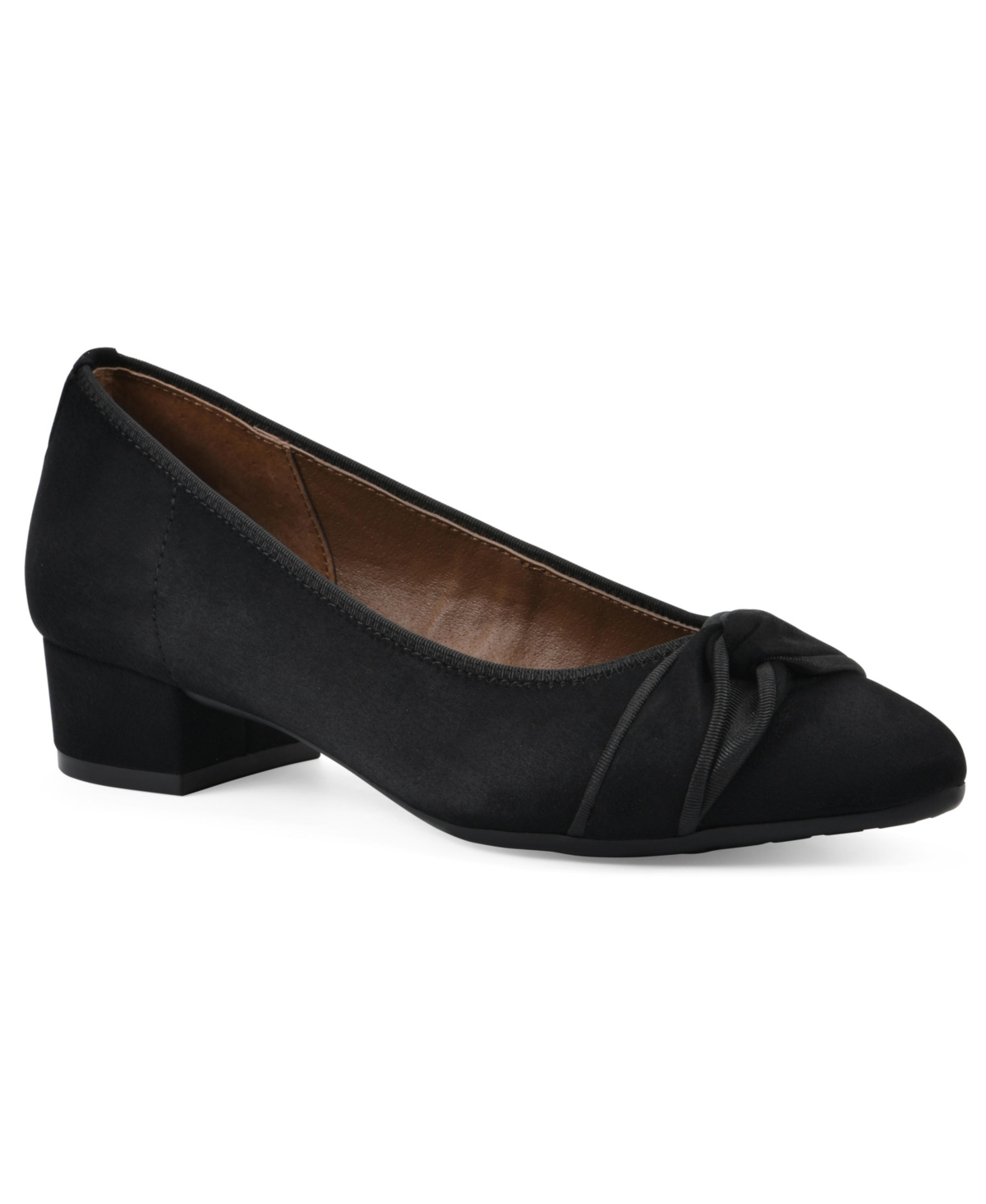 Women's Bordeaux Low Block Heel Pumps - Black Fabric
