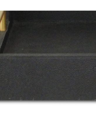 Wood and Vinyl Faux Shagreen Serving Tray with Handles for Dining and Decor