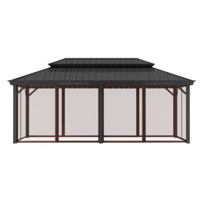 12x20 FT Hard Top Metal Gazebo Patio Double Roof Canopy Aluminum Frame Gazebo with Netting Tent Curtains