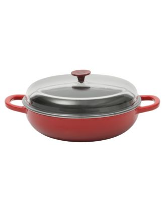 Artisan 5 Quart Cast Iron Braiser Everyday Pan With Borasilicate Lid - Red