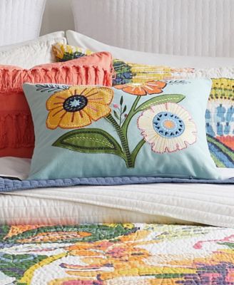 Grandiflora Garden Applique Embroidered Decorative Pillow, 14" x 18"