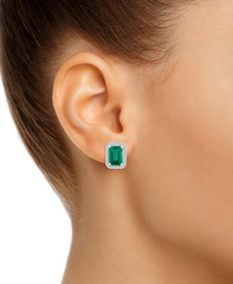 Lab-Created Emerald (1-3/4 ct. t.w.) & Lab-Created White Sapphire (1/4 ct. t.w.) Rectangle Halo Stud Earrings in 10k Gold (Also in 10k White Gold)
