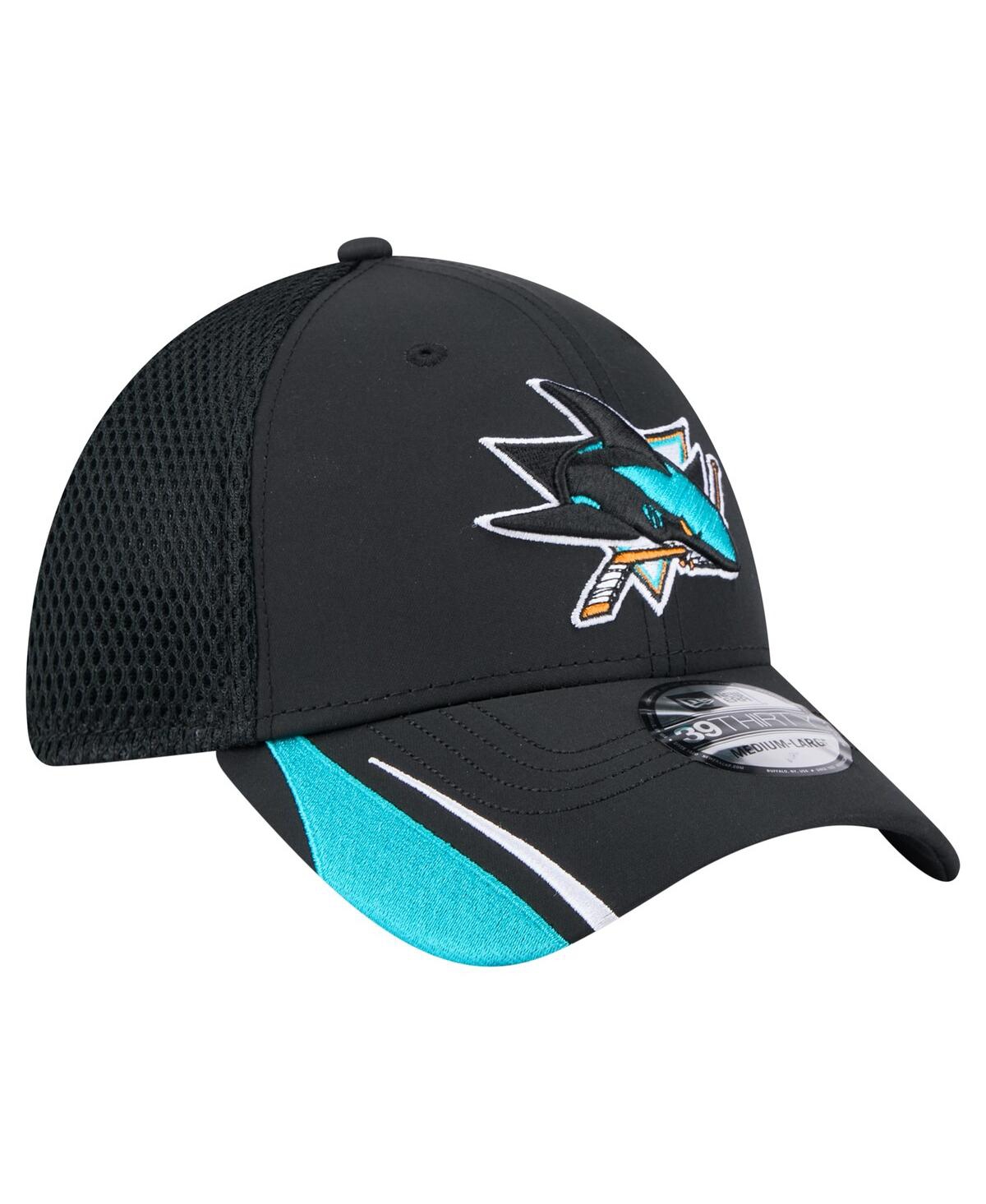New Era Men's Black San Jose Sharks Linear Featherweight 39thirty Flex Hat In Black