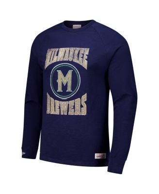 Men's Navy Milwaukee Brewers Arched Logo Slub Long Sleeve T-Shirt