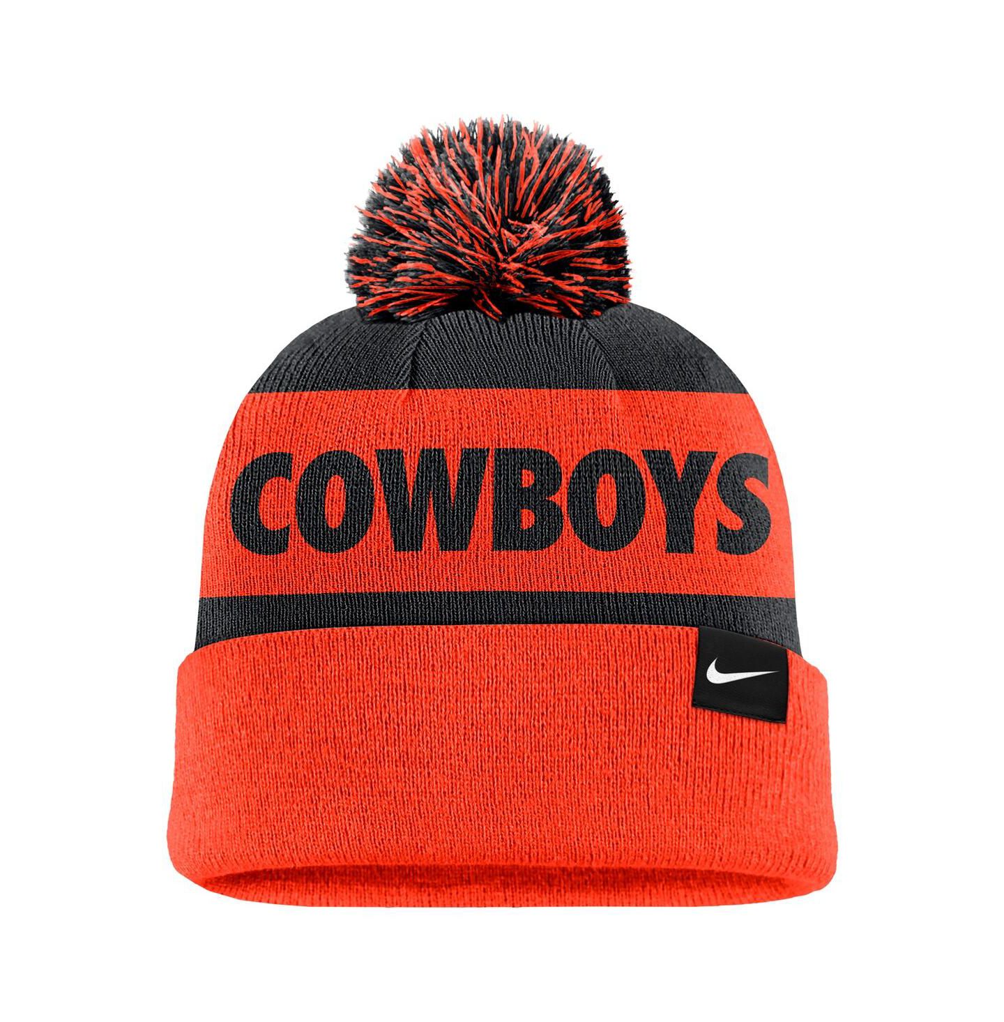 Мужская шапка Nike Navy/Orange Oklahoma State Cowboys Peak Stripe Cuffed with Pom Knit Hat — фото 2
