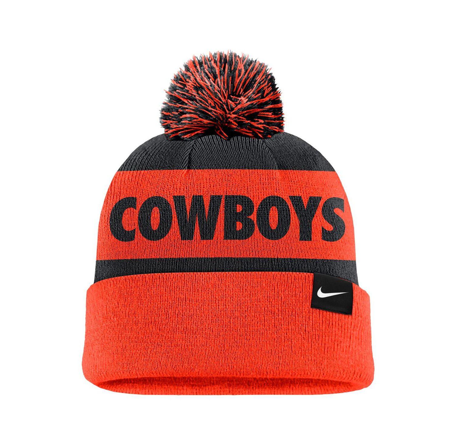 Men's Navy/Orange Oklahoma State Cowboys Peak Stripe Cuffed with Pom Knit Hat
