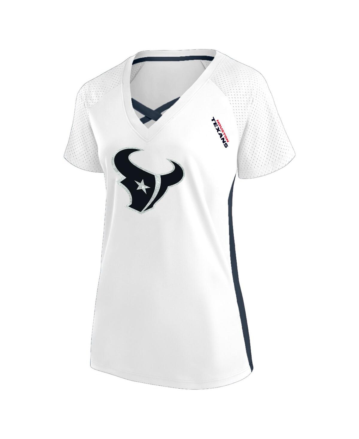 Fanatics Women's White Houston Texans Plus Size Glitter Lace-up V- Neck T-shirt In White