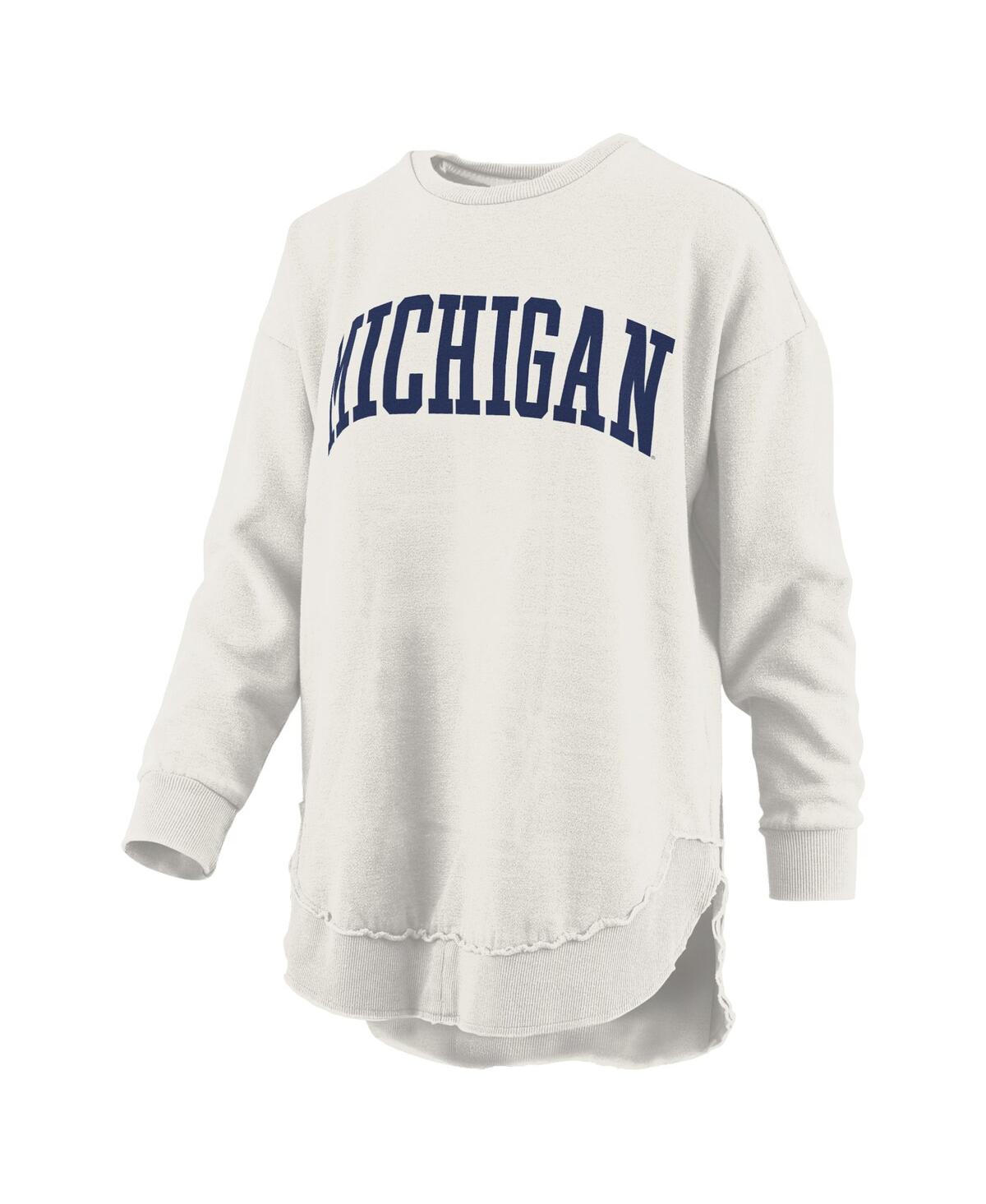 PRESSBOX WOMEN'S OATMEAL MICHIGAN WOLVERINES MELANGE PONCHO VINTAGE FLEECE LONG SLEEVE PULLOVER SWEATSHIRT 