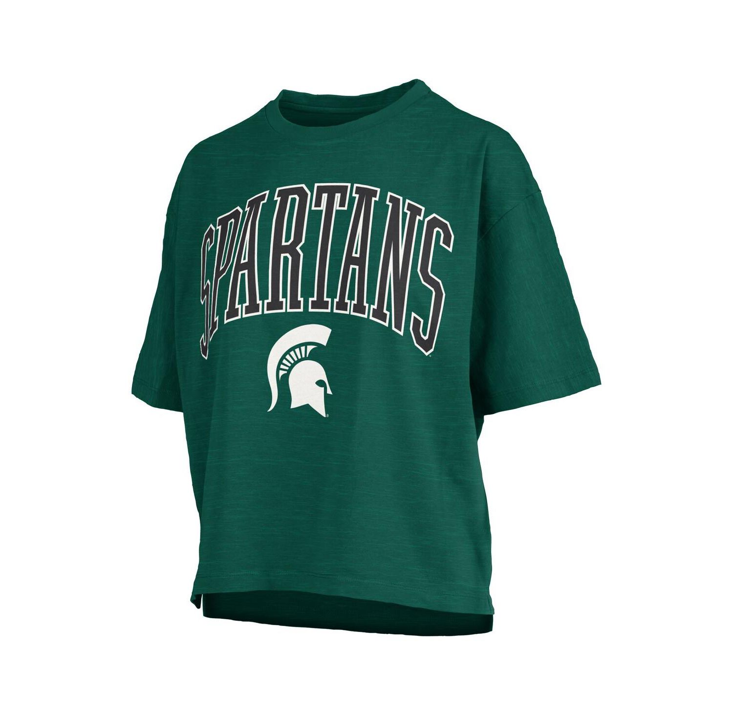 Women's Green Michigan State Spartans Nelson Arch Over Logo Waist Length Oversized Slub T-Shirt