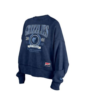 Women's Navy Memphis Grizzlies Hardwood Classics Enzyme Wash Oversized Boxy Pullover Sweatshirt