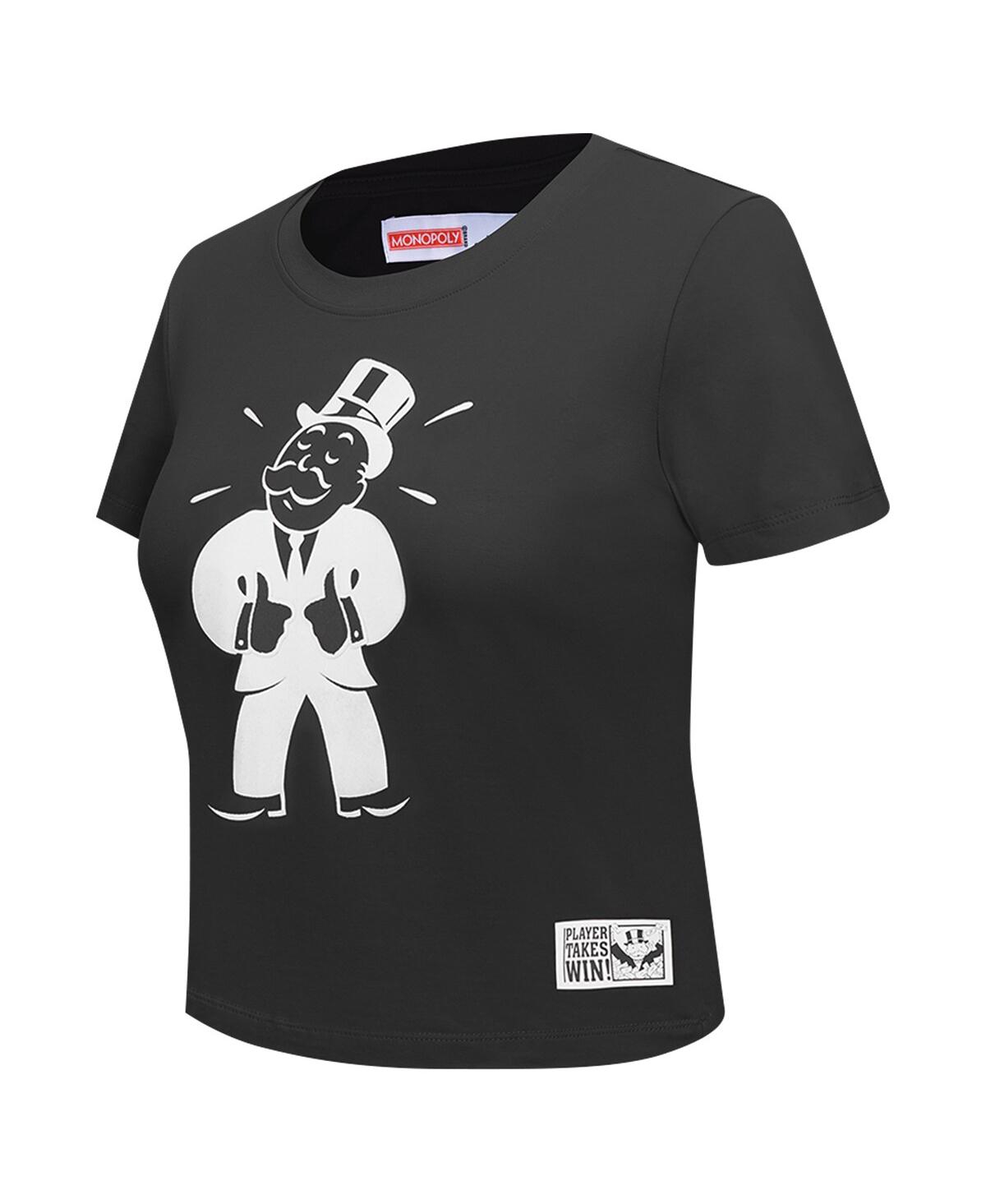 FREEZE MAX WOMEN'S BLACK MONOPOLY BABYDOLL CROPPED T-SHIRT 