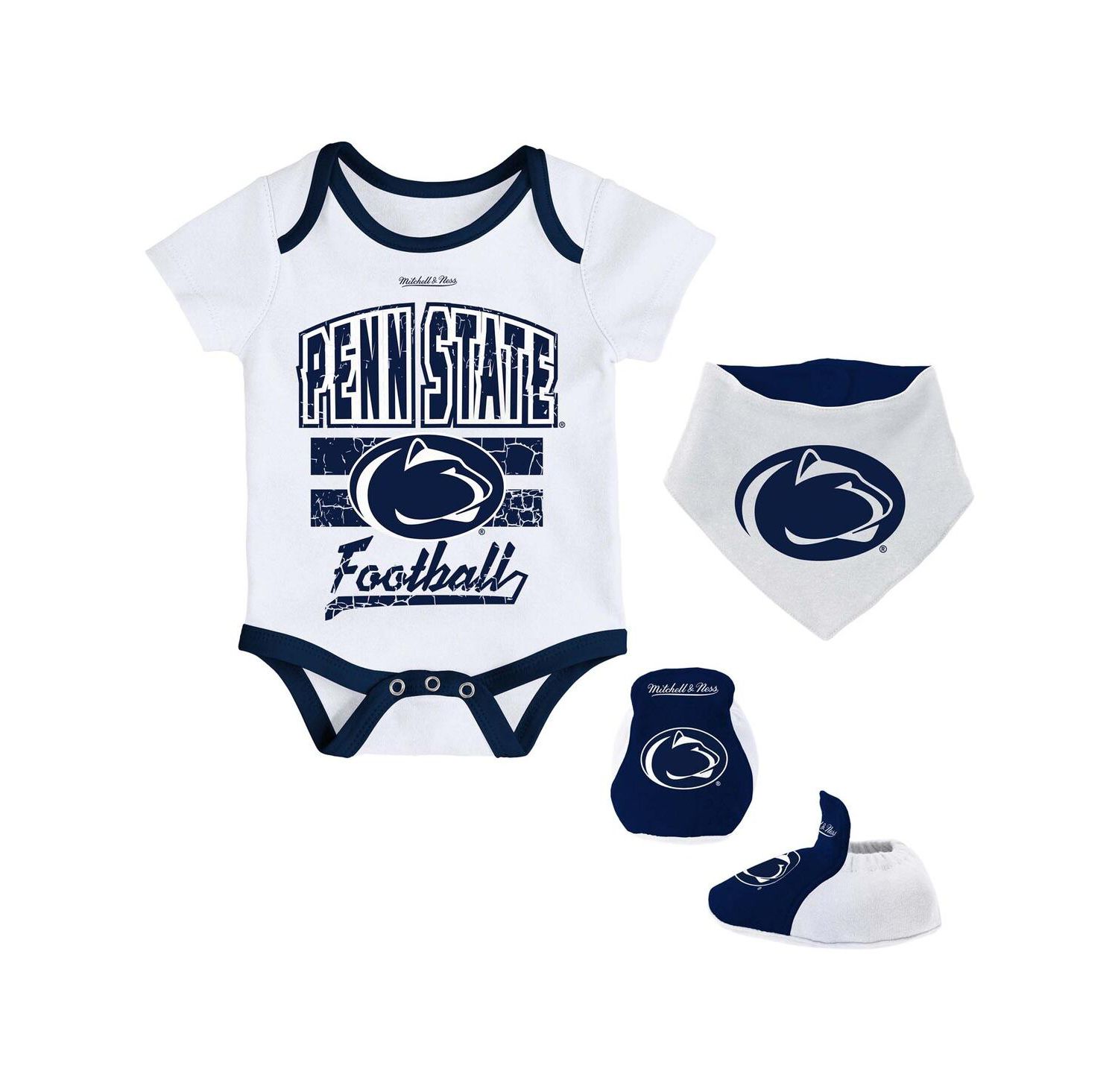 Baby Boys and Girls White Penn State Nittany Lions Bodysuit, Bib and Bootie, Set of 3