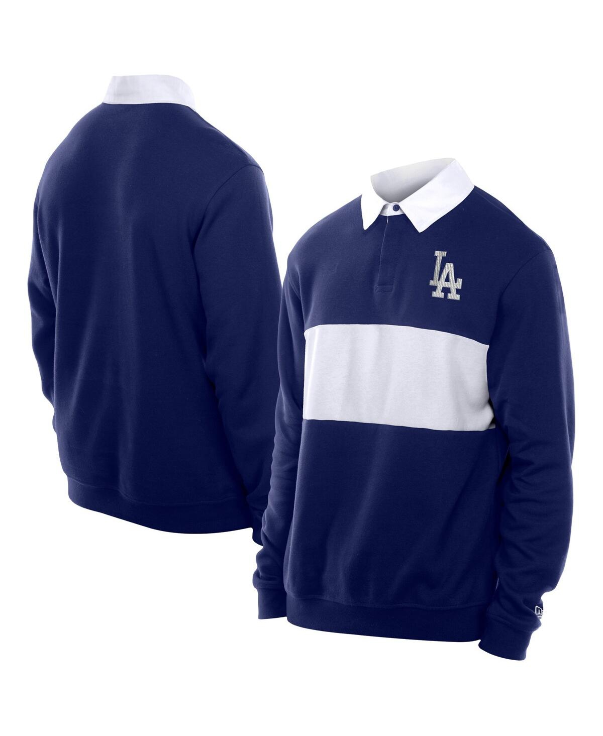 NEW ERA MEN'S DARK BLUE LOS ANGELES DODGERS THROWBACK PREP COLOR BLOCK RUGBY POLO SHIRT 