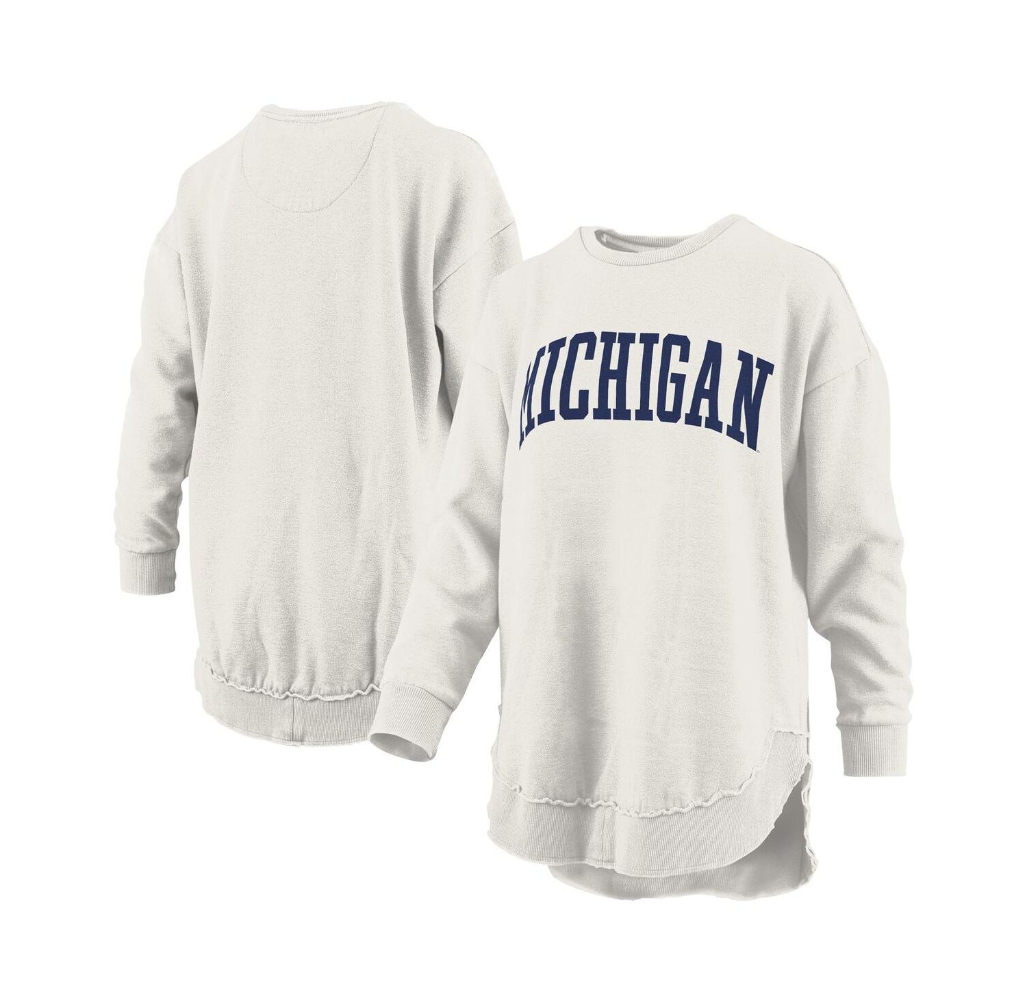 Women's Oatmeal Michigan Wolverines Melange Poncho Vintage Fleece Long Sleeve Pullover Sweatshirt