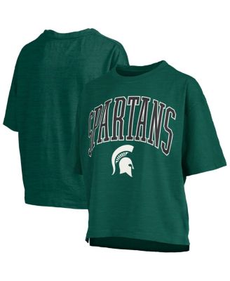 Pressbox - Women's Green Michigan State Spartans Nelson Arch Over Logo Waist Length Oversized Slub T-Shirt