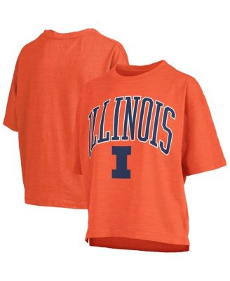 Pressbox - Women's Orange Illinois Fighting Illini Nelson Arch Over Logo Waist Length Oversized Slub T-Shirt