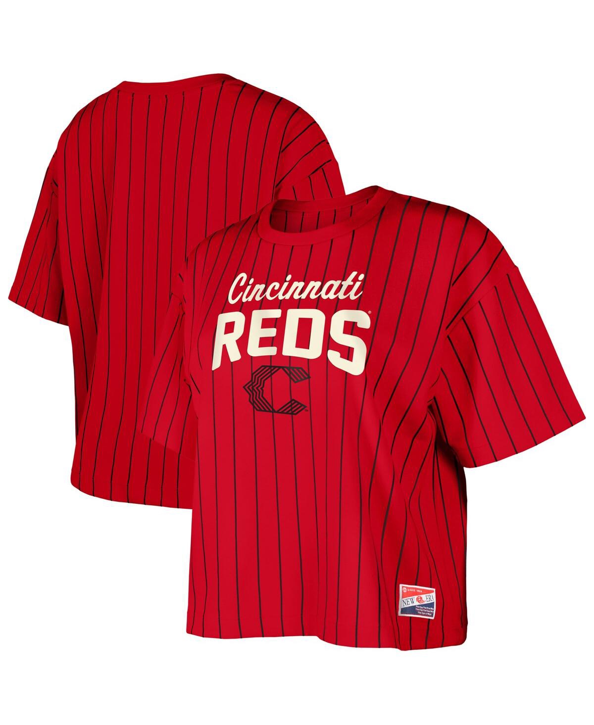NEW ERA WOMEN'S RED CINCINNATI REDS CITY CONNECT MULTIPLIER PINSTRIPE CROPPED T-SHIRT 