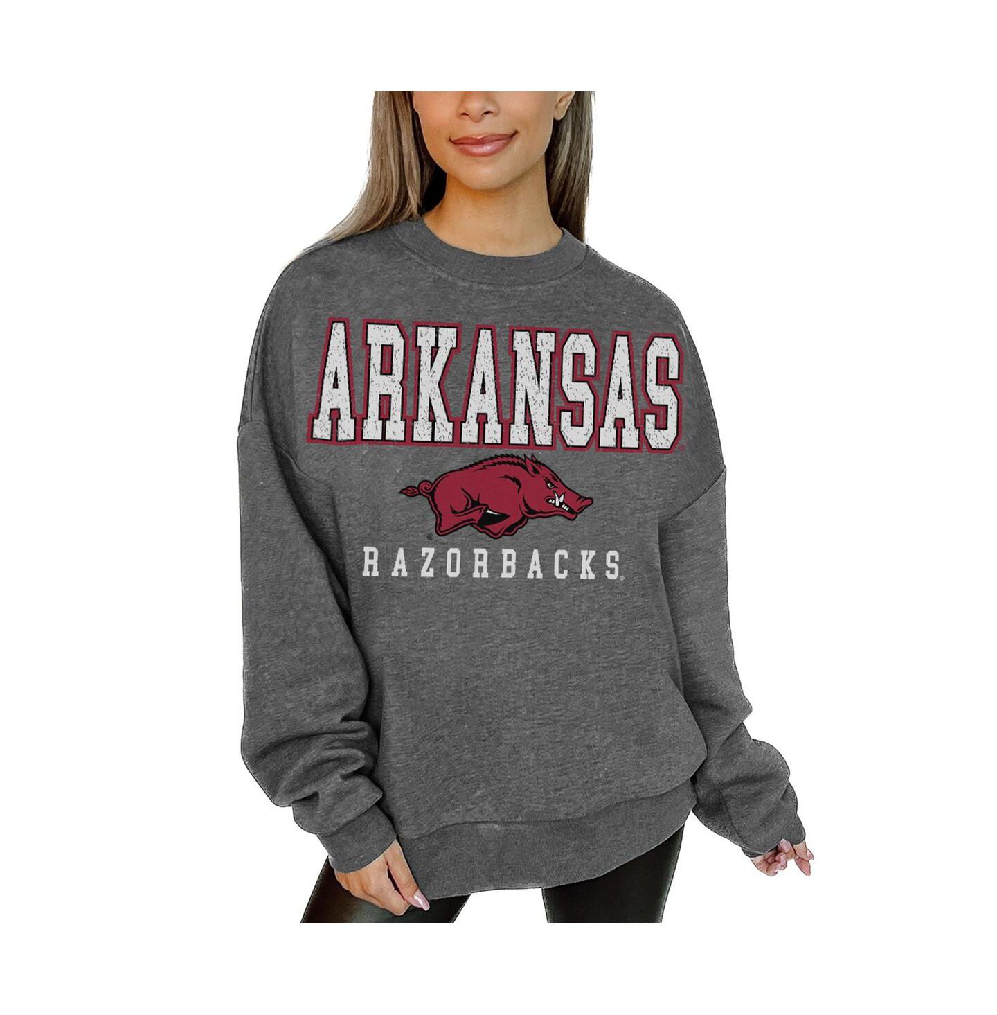 Женская толстовка Gameday Couture Heather Charcoal Arkansas Razorbacks Distressed Fleece Pullover — фото 1