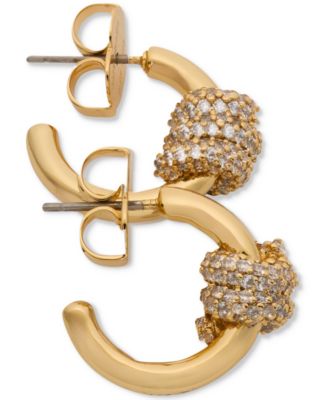 Small Pav&eacute; Knot Hoop Earrings, 0.62"