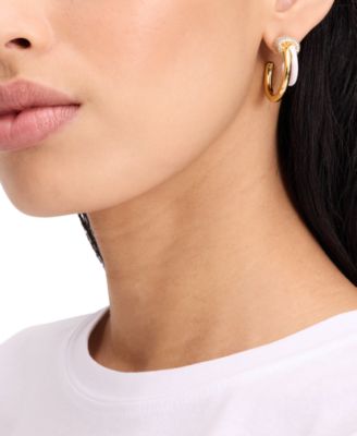 Gold-Tone Medium Pav&eacute; Knot Layered Hoop Earrings, 1.12"