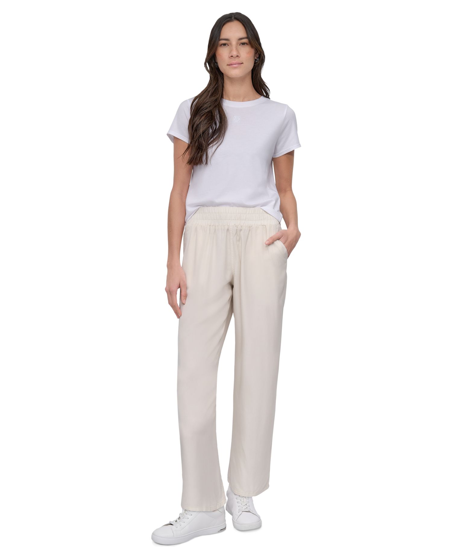 Petite Smocked-Waist Wide-Leg Pants