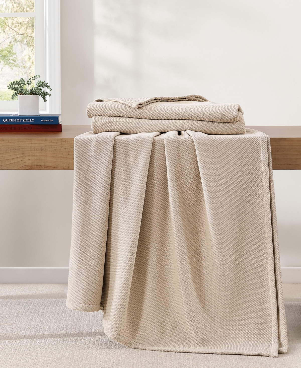 Tommy Hilfiger Solid Cotton Pique Blanket, Full/queen