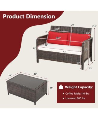 2 Pieces Outdoor Patio Wicker Furniture Set Rattan Loveseat & Coffee Table