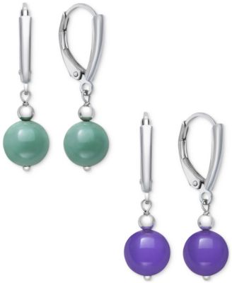 Dyed Green & Lavender Jade (8mm) 2-Pc. Set Drop Earrings in 14k Gold-Plated Sterling Silver