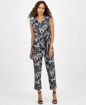 AK Anne Klein - Petite Printed V-Neck Jumpsuit