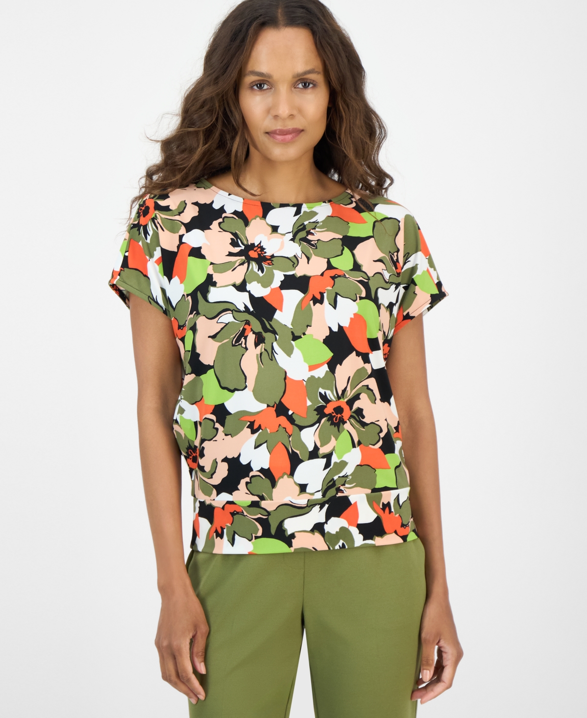 Women's Banded-Hem Dolman-Sleeve Top - Anne Black Multi