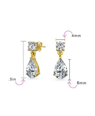 Teardrop CZ Drop Earrings in Gold Plated Sterling Silver