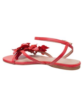 LUCIA Women's Flower Embellished Strappy Flat Leather Sandals
