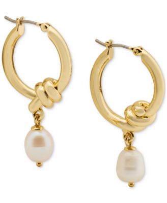 kate spade new york - Gold-Tone Freshwater Pearl Charm Knot Hoop Earrings
